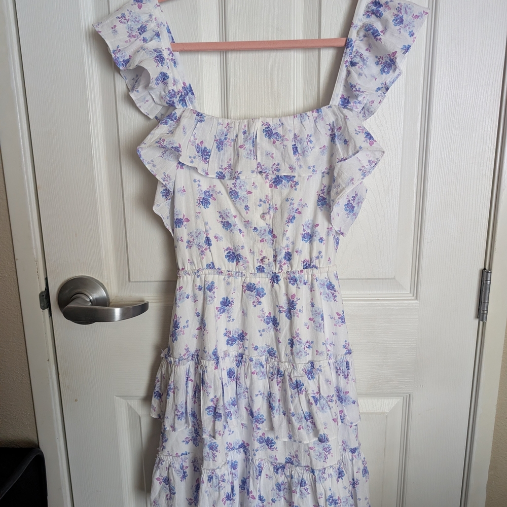 LoveShackFancy White and Purple Floral Midi Dress